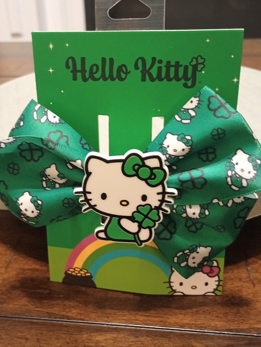 Hello Kitty Shamrock Bow Hair Clip in Green